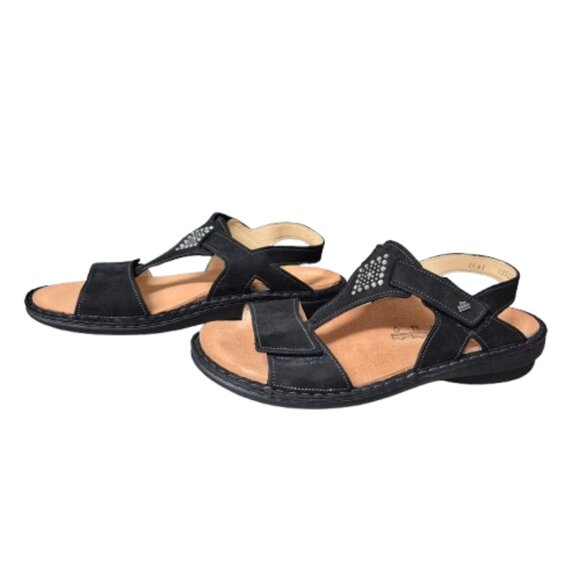 41 Finn Comfort Calvia Black Leather Sandals - Picture 2 of 10